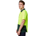 Hard Yakka Men's Hi-Vis Two-Tone Short Sleeve Ventilated Polo - Yellow/Green