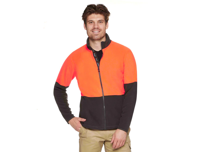 KingGee Men's Full Zip High Visibility Fleece Jacket - Orange/Charcoal