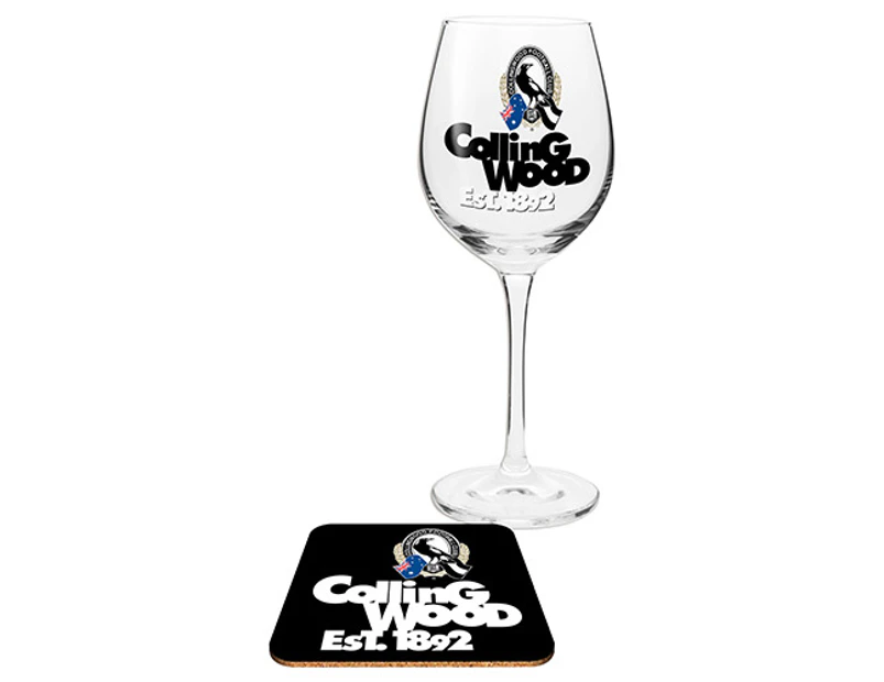 Collingwood Magpies AFL WINE Glass and Coaster Gift Set