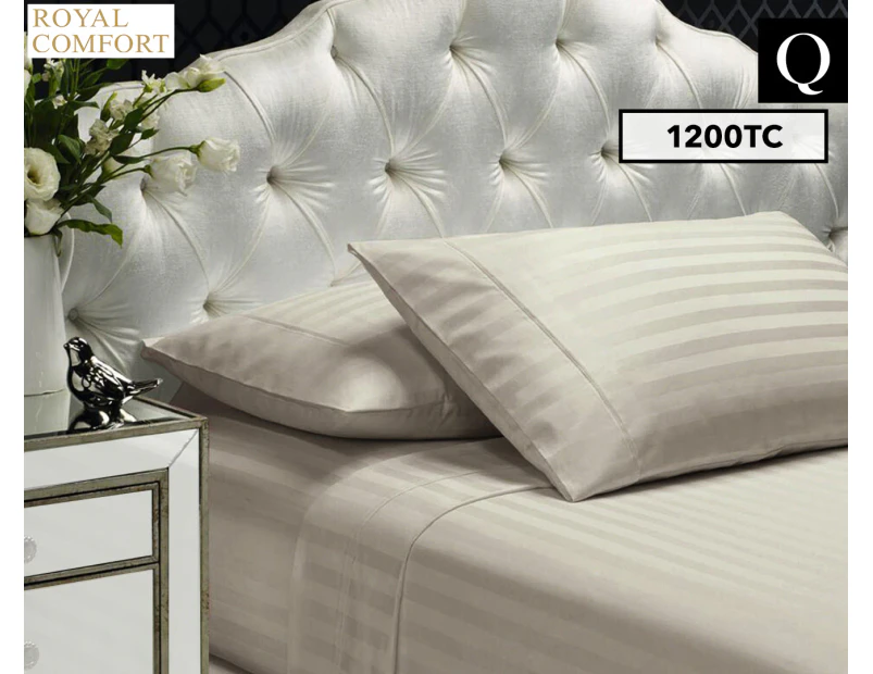 Royal Comfort 1200TC Damask Stripe Queen Bed Sheet Set - Silver