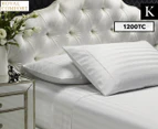 Royal Comfort 1200TC Damask Stripe King Bed Sheet Set - White