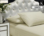 Royal Comfort 1200TC Damask Stripe King Bed Sheet Set - Pebble