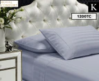 Royal Comfort 1200TC Damask Stripe King Bed Sheet Set - Blue Fog