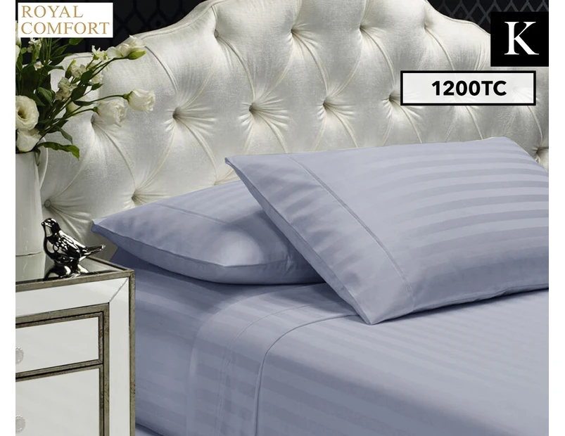 Royal Comfort 1200TC Damask Stripe King Bed Sheet Set - Blue Fog
