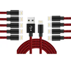 Catzon 1M 2M 3M 10Packs iPhone Charger Nylon Braided Phone Cable Fast Charger Cable USB Cord -Black Red