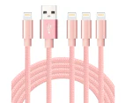 Catzon 1M 2M 3M 5Packs iPhone Charger  Nylon Braided Phone Cable Fast Charger Cable USB Cord -Pink