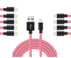 Catzon 1M 2M 3M 10Packs iPhone Charger Nylon Braided Phone Cable Fast Charger Cable USB Cord -Pink White