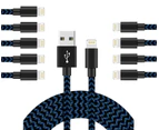 Catzon 1M 2M 3M 10Packs iPhone Charger Nylon Braided Phone Cable Fast Charger Cable USB Cord -Black Blue