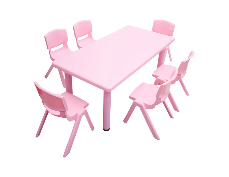 120x60cm Kid's Adjustable Rectangle Pink Table & 6 Pink Chairs Set