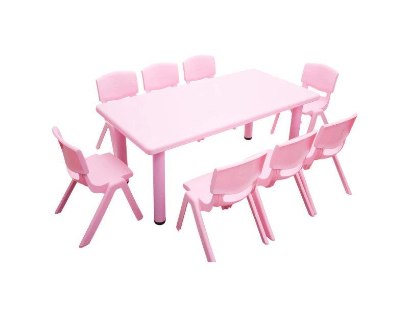 120x60cm Kid's Adjustable Rectangle Pink Table & 8 Pink Chairs Set‚Ä¶