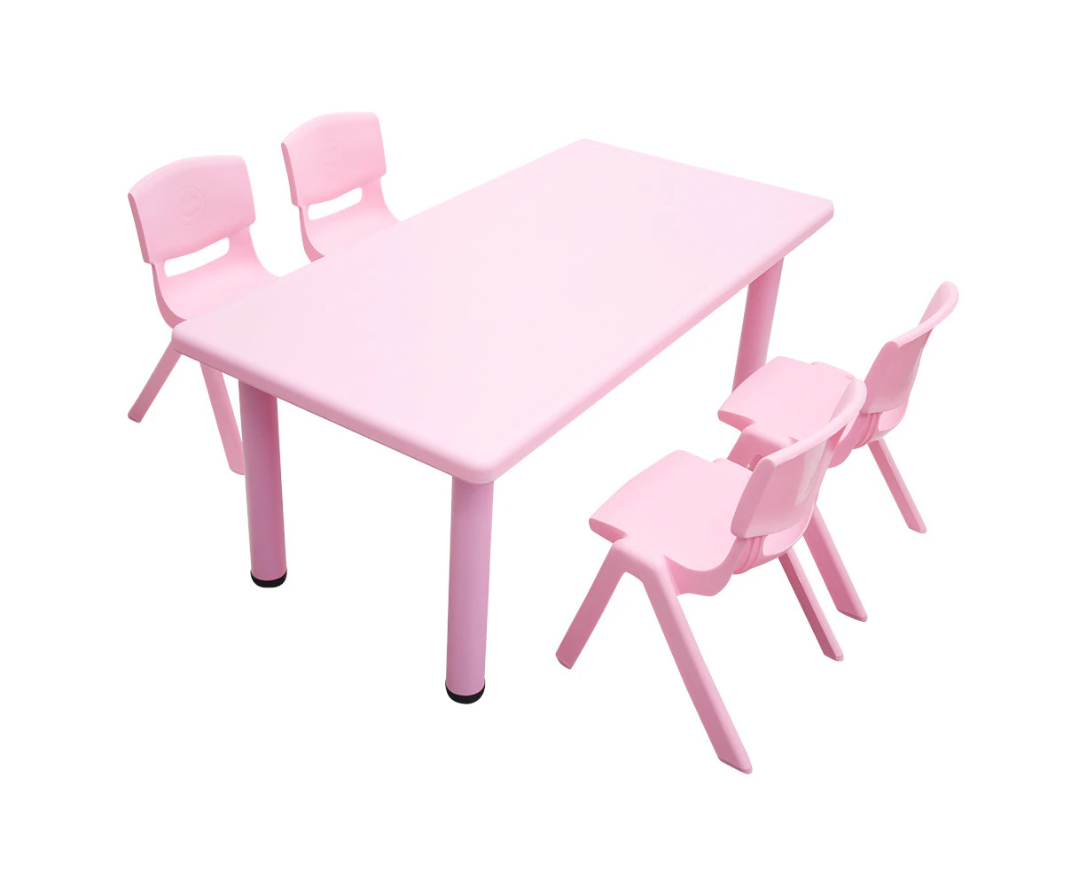 120x60cm Kid's Adjustable Rectangle Pink Table & 4 Pink Chairs Set