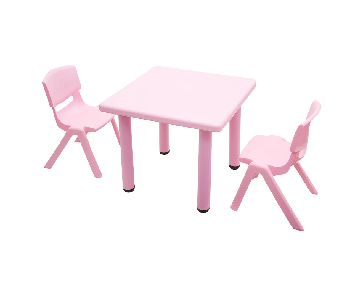 60x60cm Kid's Adjustable Square Pink Table & 2 Pink Chairs Set