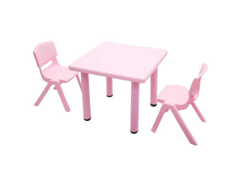60x60cm Kid's Adjustable Square Pink Table & 2 Pink Chairs Set