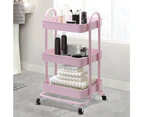 Artiss Storage Shelf Rack 3 Tier Rolling Trolley Cart Kitchen Pantry Portable Tool Makeup Storage Shelves Office Home Organiser Black Screw Drawer Pink