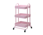 Artiss Storage Shelf Rack 3 Tier Rolling Trolley Cart Kitchen Pantry Portable Tool Makeup Storage Shelves Office Home Organiser Black Screw Drawer Pink