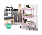 Artiss Storage Shelf Rack 3 Tier Rolling Trolley Cart Kitchen Pantry Portable Tool Makeup Storage Shelves Office Home Organiser Black Screw Drawer Pink