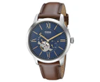 Fossil Men's 44mm Townsman Mechanical Automatic Leather Watch - Brown/Silver/Blue  ME3110