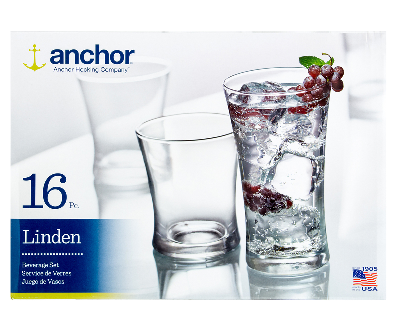 Anchor Hocking Linden Small and Large Drinking Glasses, 16-Piece