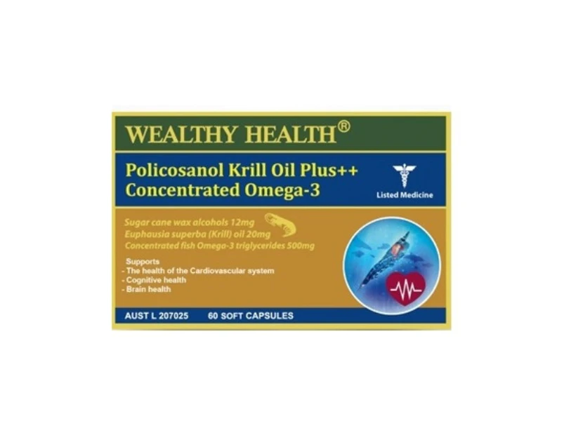 Wealthy Health-Policosanol Krill Oil Plus Concentrated Omega 3 60 Capsules