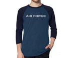 LA Pop Art Men's Raglan Baseball Word Art T-shirt - Lyrics To The Air Force Song - Grey  /  Navy