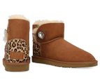 Bluestar Women's Premium Australian Sheepskin Jewel Button Ugg Boot - Chestnut/Leopard