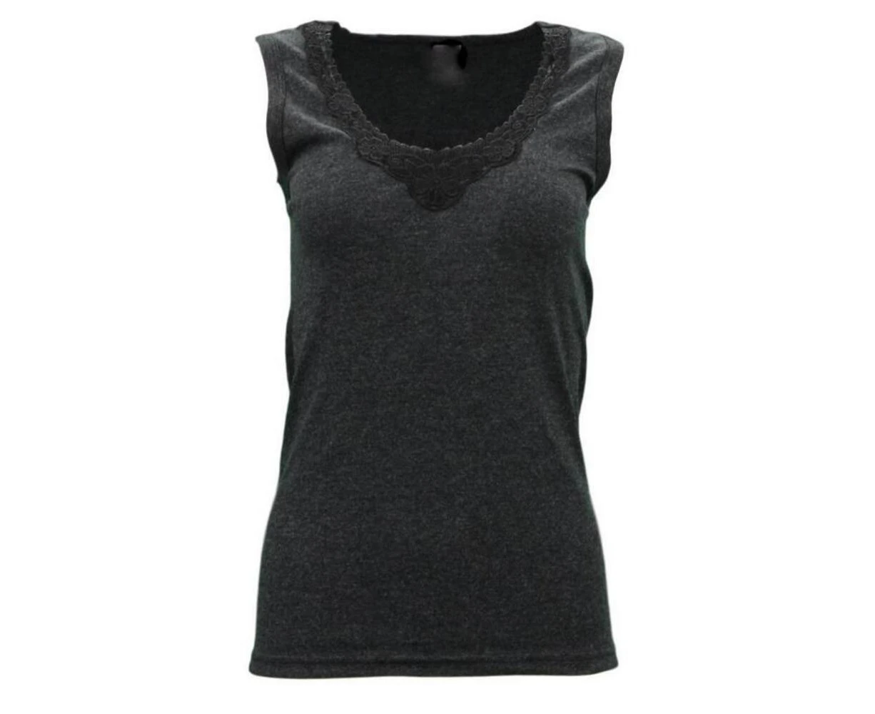 Womens Merino Wool Thermal Singlet Tops - Women's Top - Black