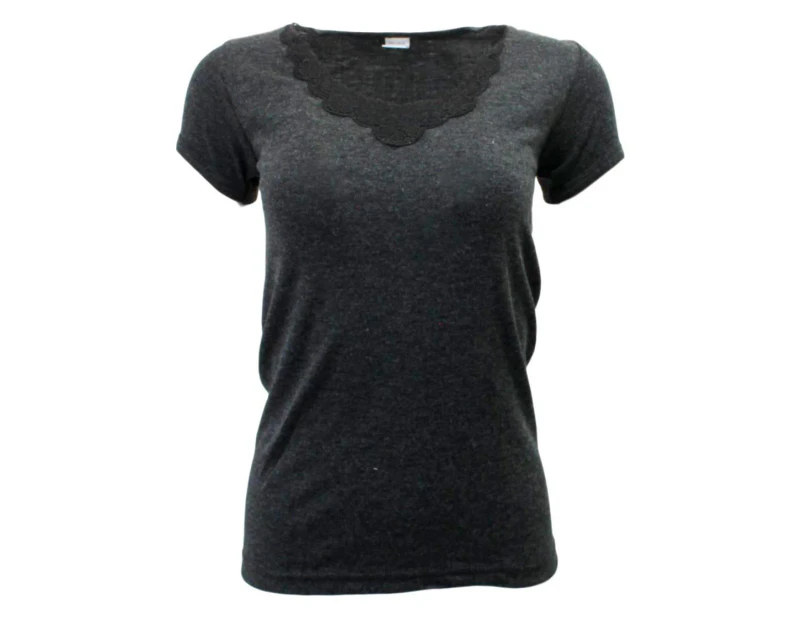 Womens Merino Wool Short Sleeve Thermal Tops - Women's Short Sleeve Black