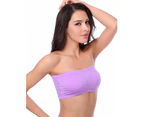 Women's Basic Strapless Seamless Padded Bandeau Solid Color Tube Bra Tops-Purple