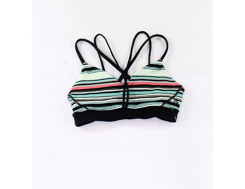 Manduka Black Womens US Size XS Striped Strappy Swimwear Bikini Top