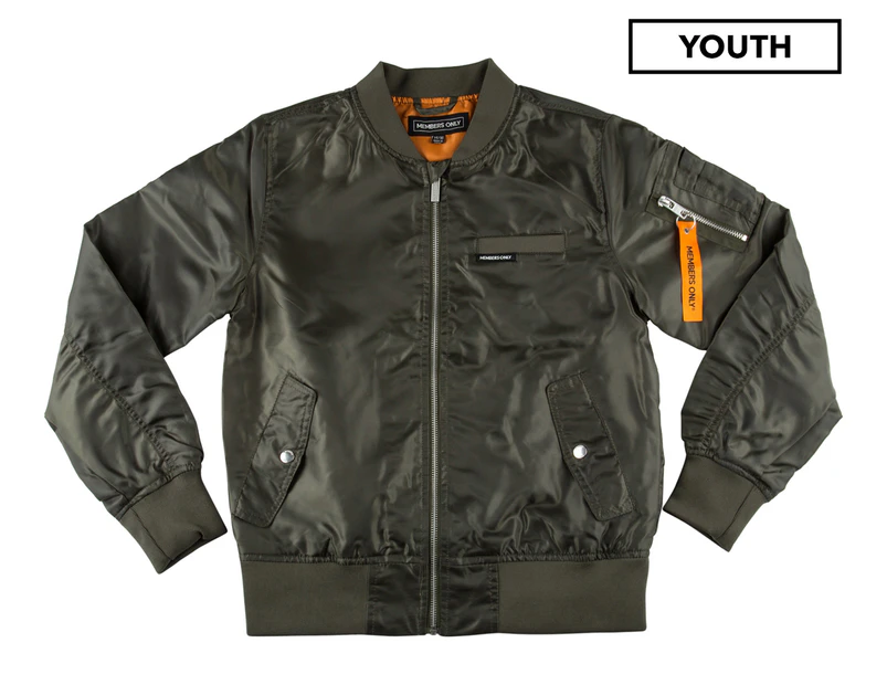 Members Only Boys' Satin Twill Bomber Jacket - Olive