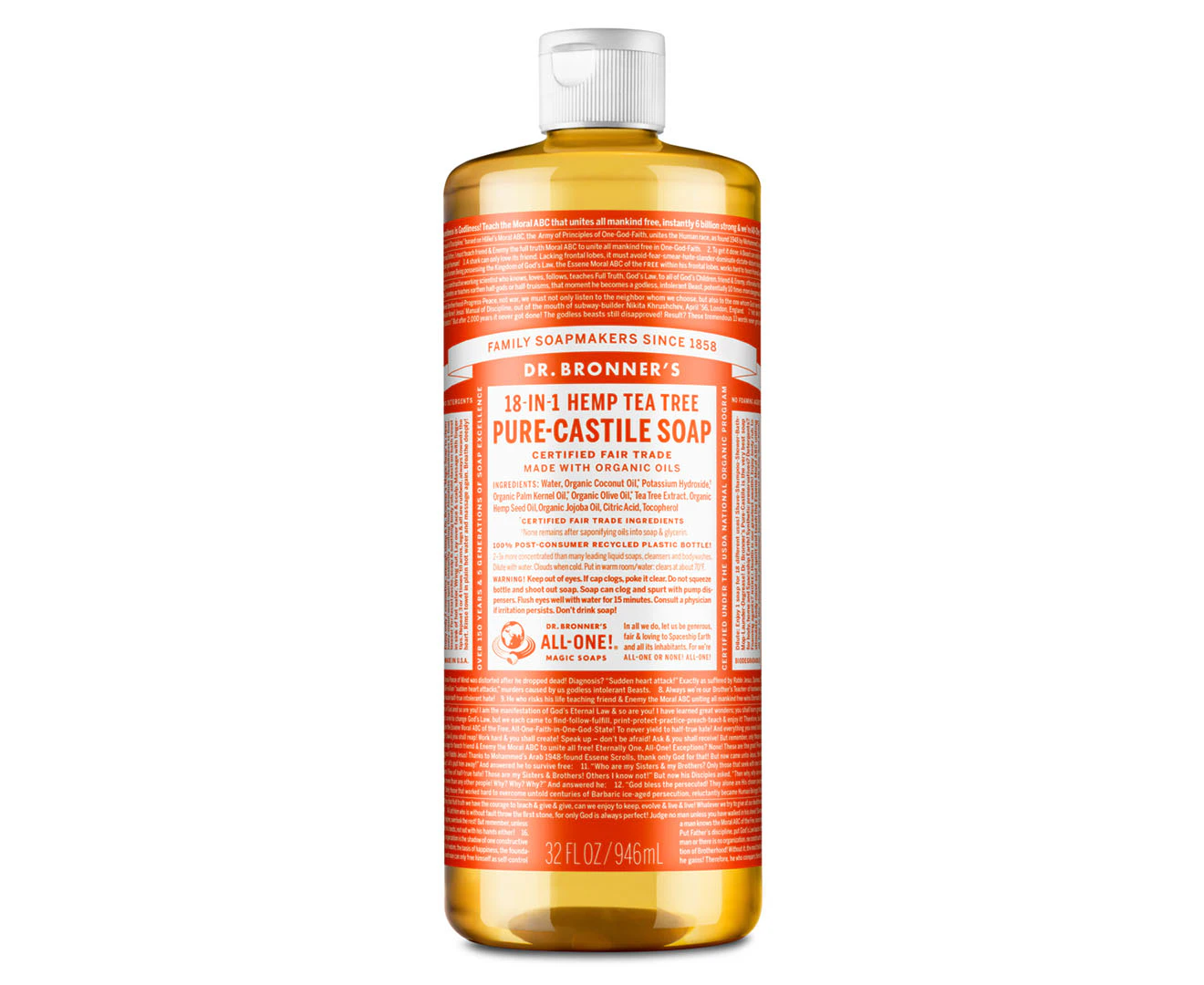 Dr Bronner's Pure-Castile Liquid Soap 946mL - Tea Tree