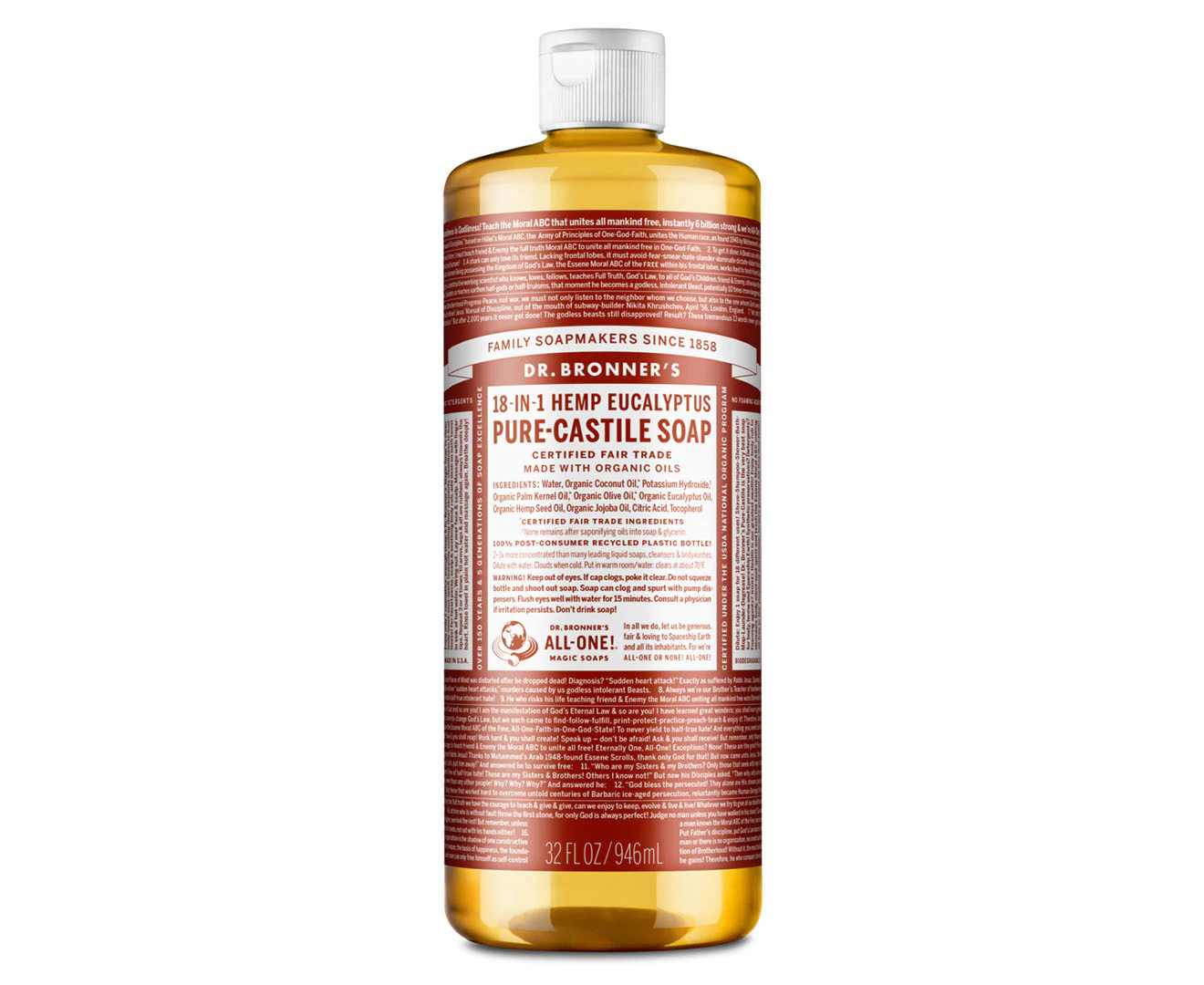 Dr Bronner's Pure-Castile Liquid Soap 946mL - Eucalyptus