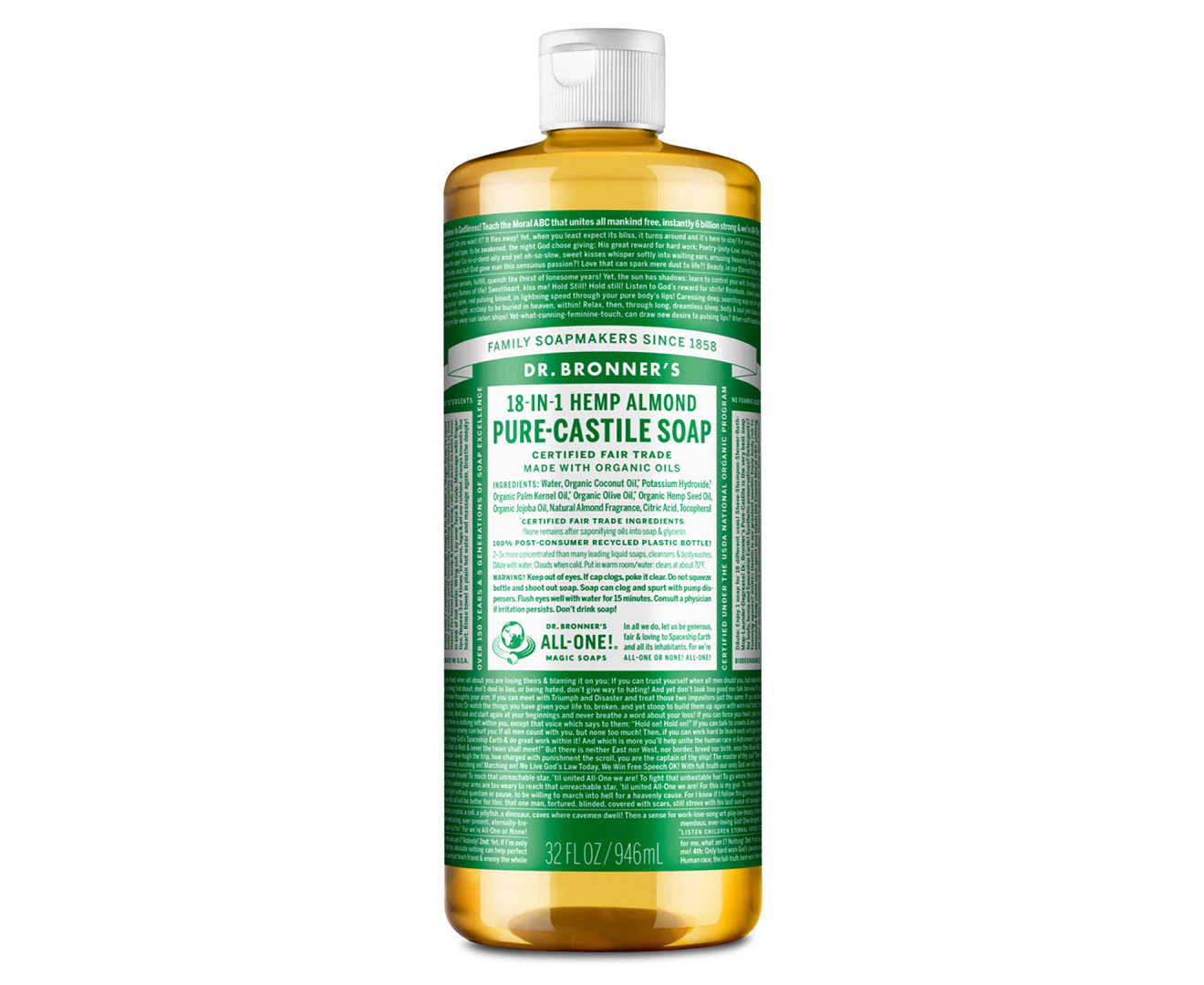 Dr Bronner's Pure-Castile Liquid Soap 946mL - Almond