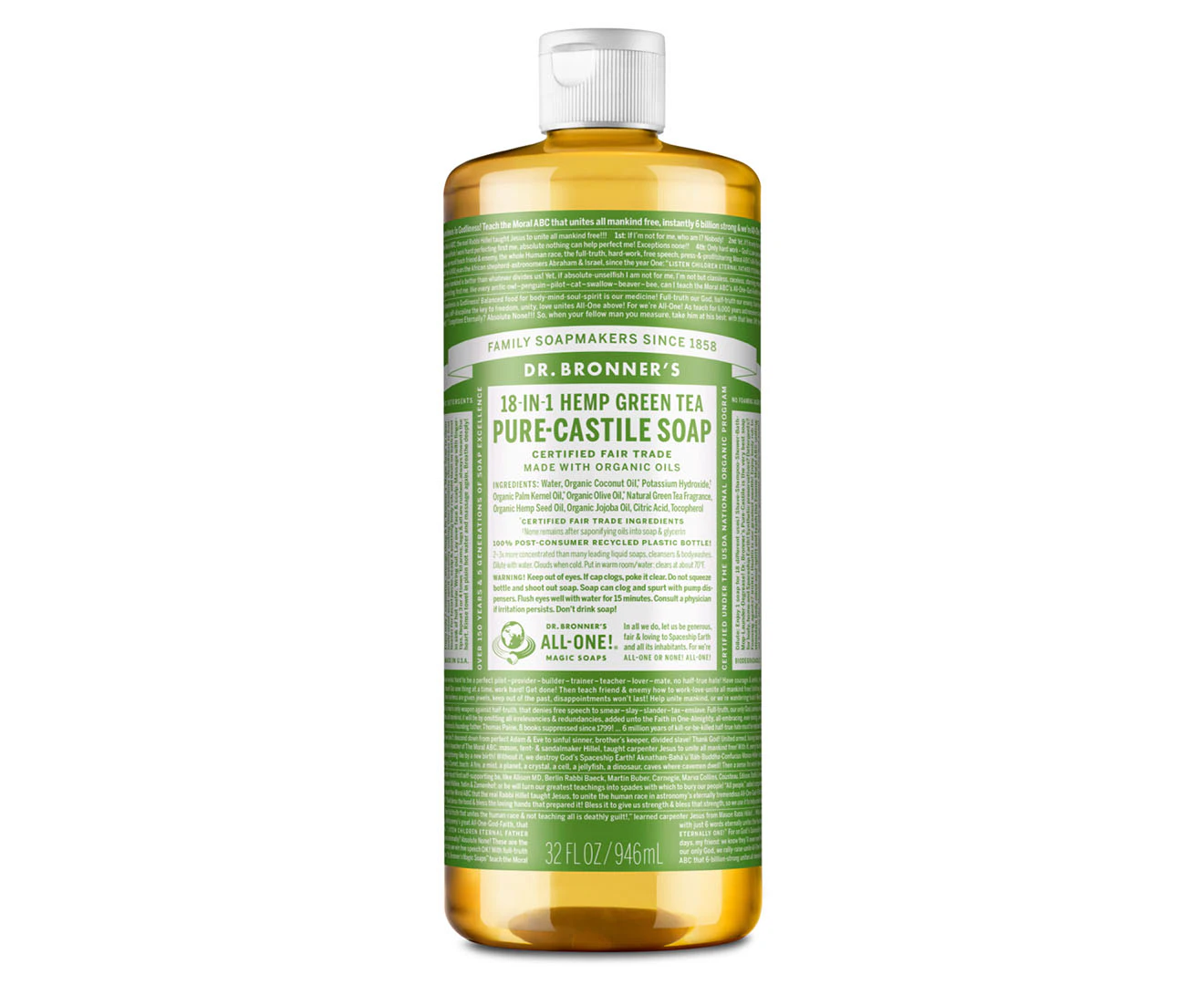 Dr Bronner's Pure-Castile Liquid Soap 946mL - Green Tea