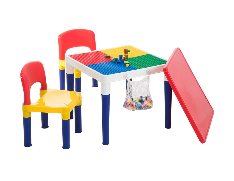 Lenoxx Delsun 2-in-1 Kids' Building Block Table & Chairs Set
