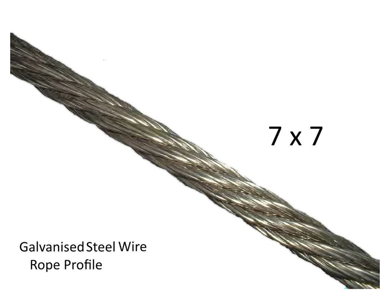 2.0mm Galvanised Steel Wire Rope - 2.0mm, 7x7, 1m