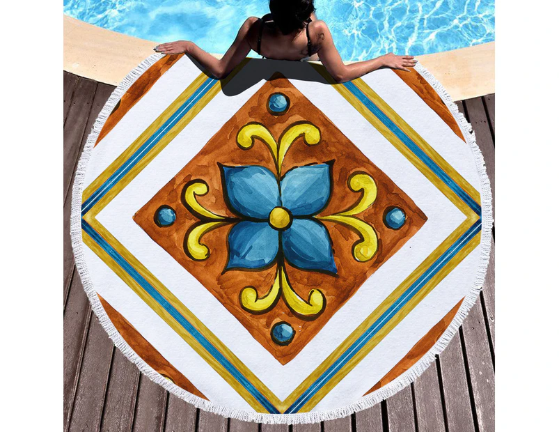 Creative Hand Drawing on Multipurpose Quick Dry Sand Proof Round Beach Towel 40006-6