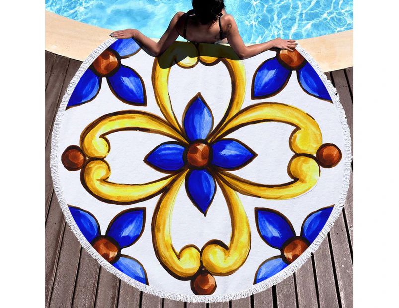 Creative Hand Drawing on Multipurpose Quick Dry Sand Proof Round Beach Towel 40006-24