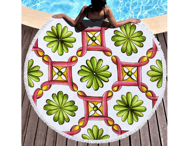 Creative Hand Drawing on Multipurpose Quick Dry Sand Proof Round Beach Towel 40006-21