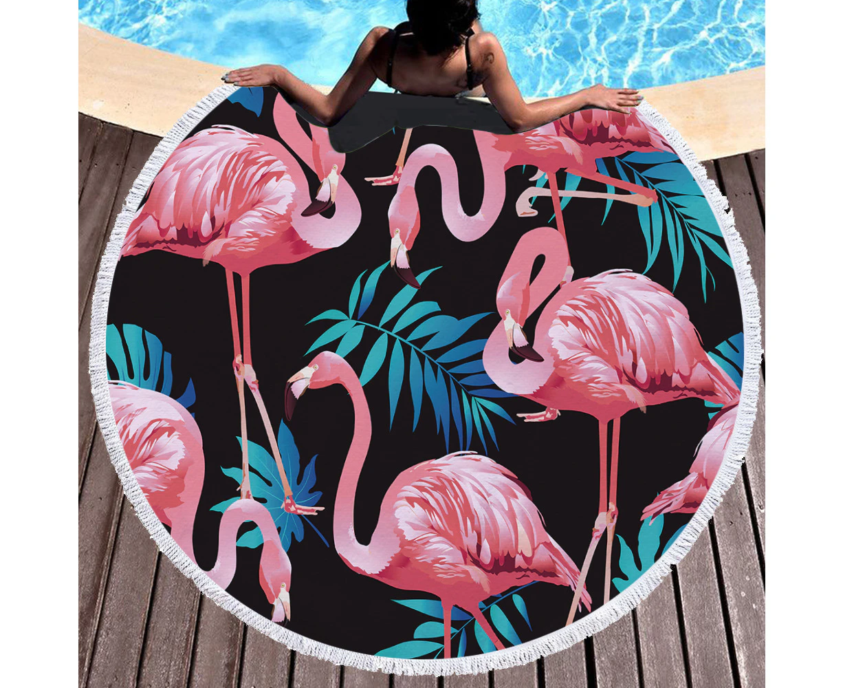 Flamingos&Leaves on Multipurpose Quick Dry Sand Proof Round Beach Towel 40002-25