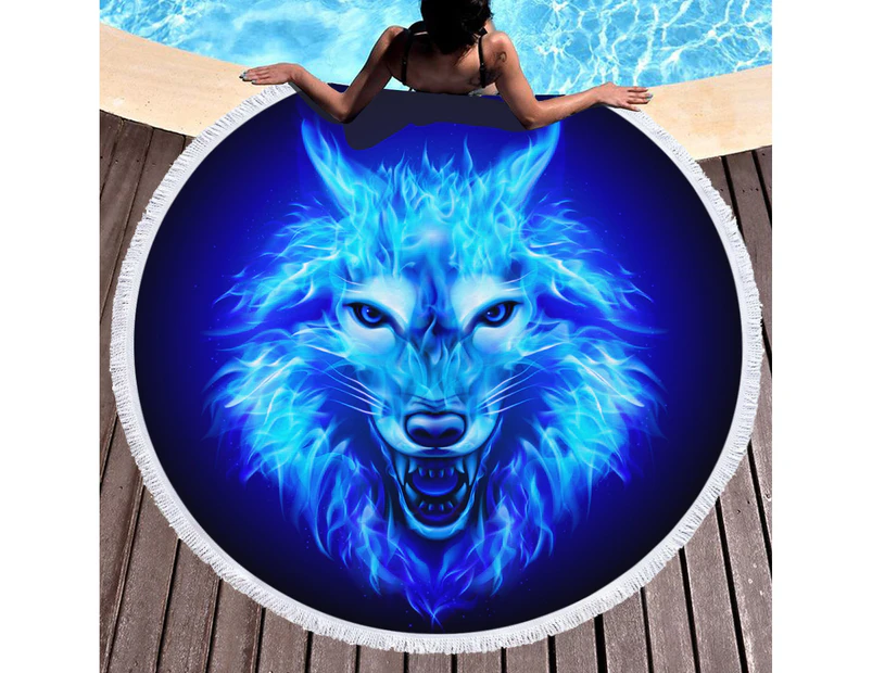 A Wolf on Multipurpose Quick Dry Sand Proof Round Beach Towel 40013-6