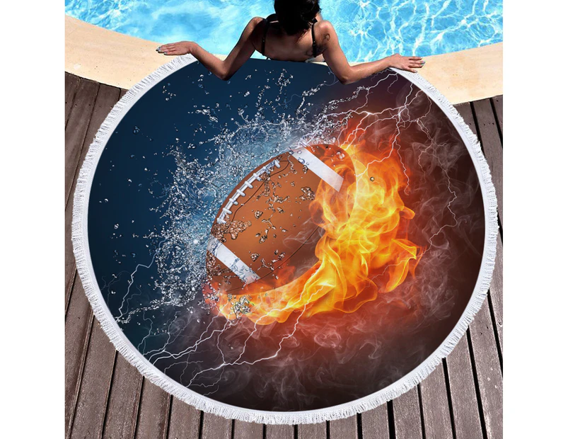 Football&Fire on Multipurpose Quick Dry Sand Proof Round Beach Towel 40012-6