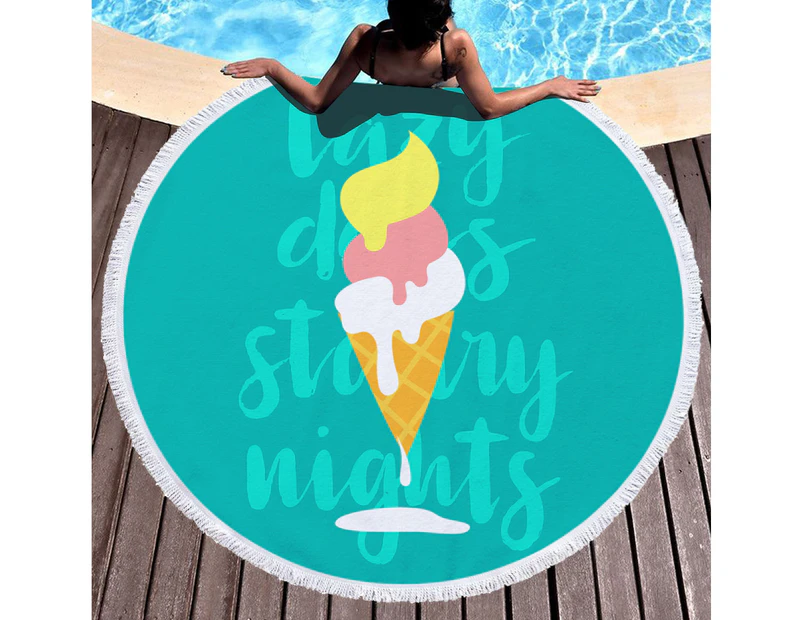 "Lazy Days Starry Nights"&An icecream on Multipurpose Quick Dry Sand Proof Round Beach Towel 40016-16