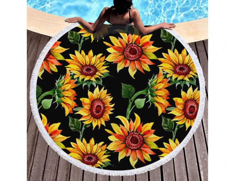 Sunflowers on Multipurpose Quick Dry Sand Proof Round Beach Towel 40020-11