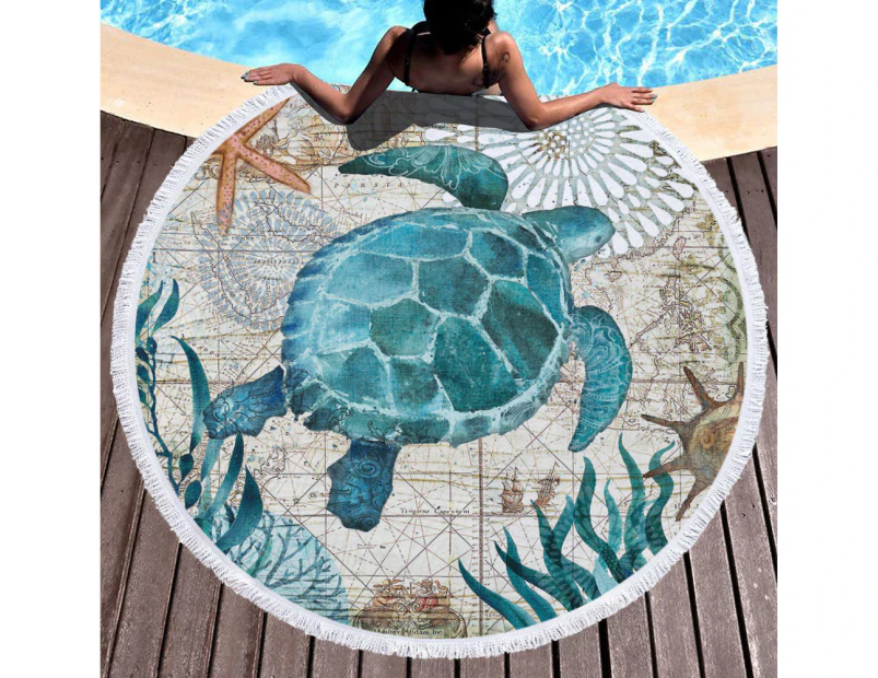 A Turtle on Multipurpose Quick Dry Sand Proof Round Beach Towel 40021-1