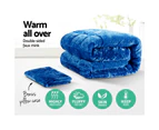 Faux Mink Quilt Single Size 500GSM Double-Sided Fleece Comforter Throw Blanket Soft Cover w/ Pillowcase Couch Bed Home Navy