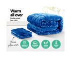 Giselle Bedding Faux Mink Quilt Queen Size 500GSM Double-Sided Fleece Comforter Throw Blanket Soft Cover w/ Pillowcase Couch Bed Home Navy