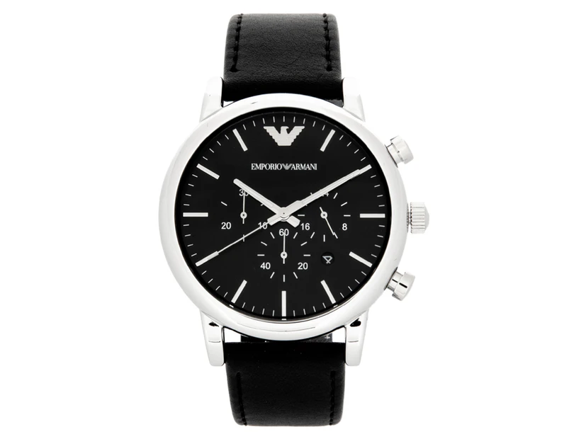 Emporio Armani Men's Black Leather Band Steel Case Quartz Watch Ar1828