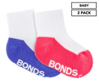 Bonds Baby Logo Quarter Crew Sock 2-Pack - Pink/Blue