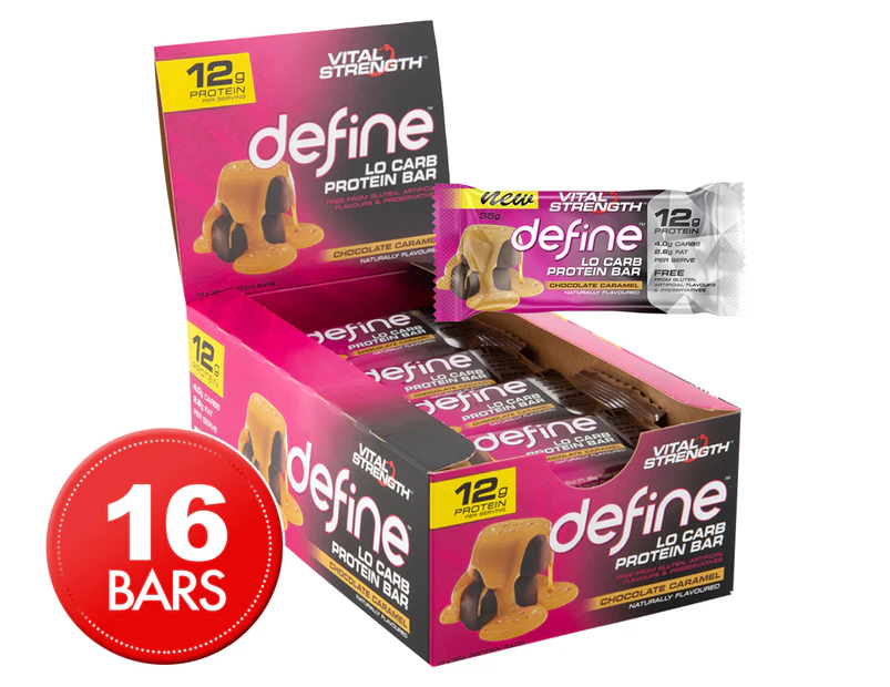 16 x Vital Strength Define Lo Carb Protein Bars Chocolate Caramel